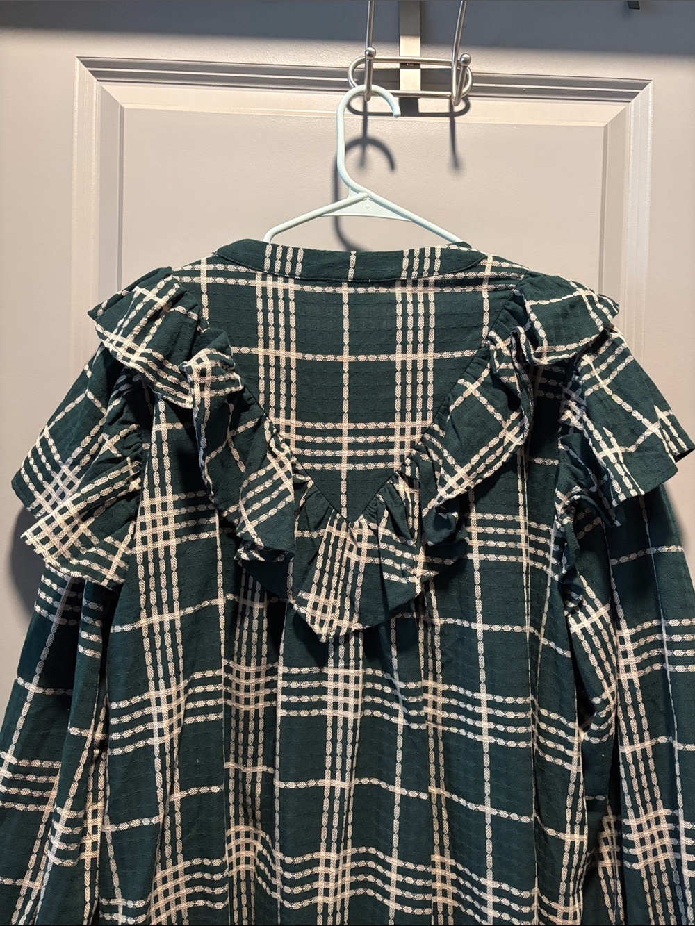 GeeGee x Lovelo Plaid Ruffle Shirt Mini Dress 2X Green Cream Cotton NWT - Picture 11 of 11